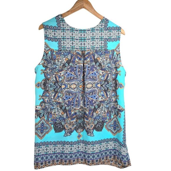 Cynthia Rowley Flowy Blue Green Floral Paisley V Neck Sleeveless Top - Picture 4 of 7